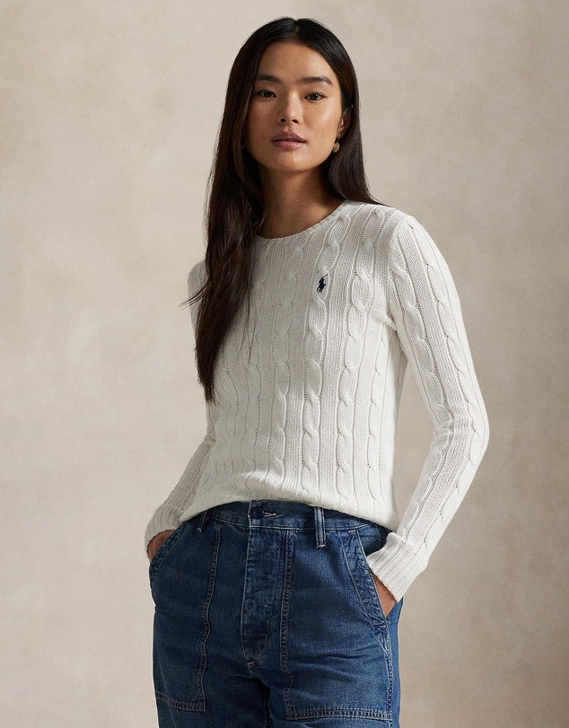 Ralph Lauren Julianna Cable Knit Cotton Crewneck Sweater
